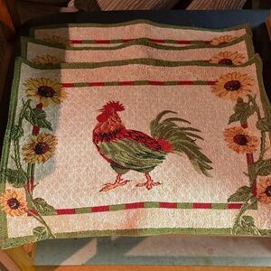 Rooster & Sunflower Decorative Placemat Set - Green, Red, Cream (set of 3)